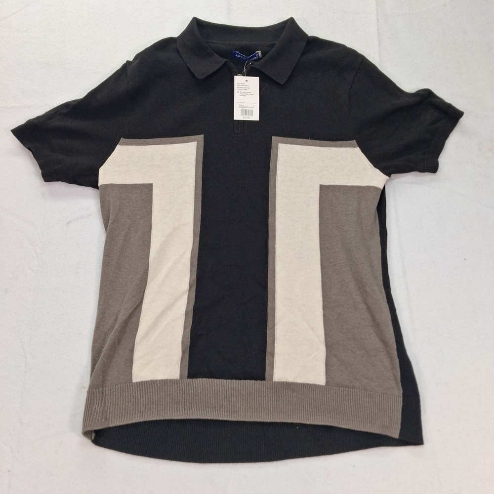 Apt. 9 Sweater Polo Mens Medium Zip-Front Mineral Black Colorblock NEW